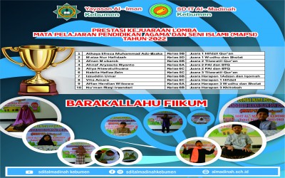 SD IT Al - Madinah Berprestasi pada Lomba Mata Pelajaran Pendidikan Agama Islam dan Seni Islami (MAPSI) 2022 Kecamatan Kebumen